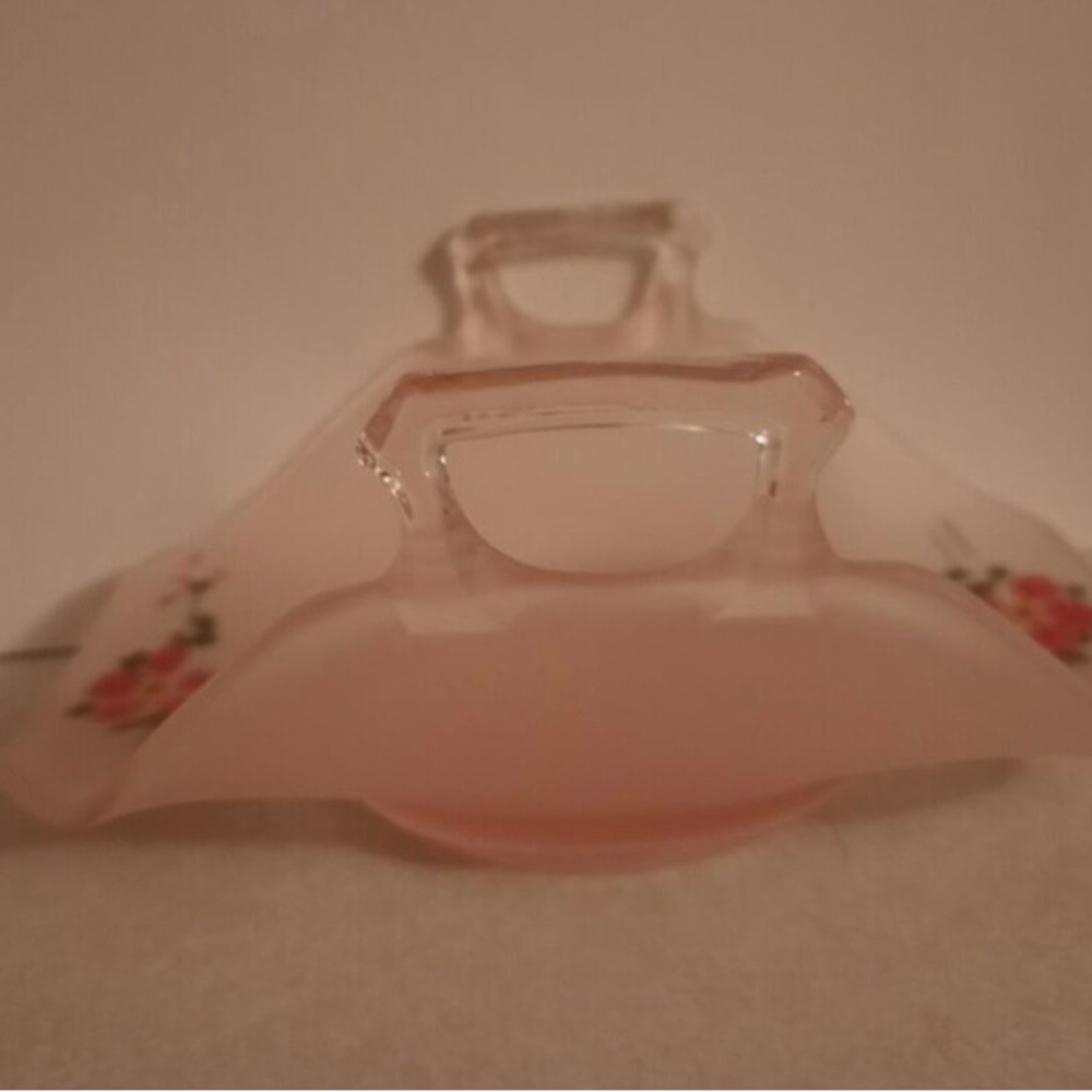 Vintage Pink Floral Depression Glass Basket